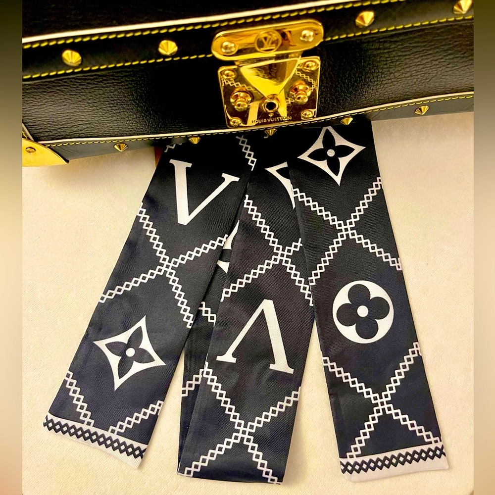 Iconic Flowers and Scripts Print Twilly Bandeau Wrap Scarf - Picture 2 of 5